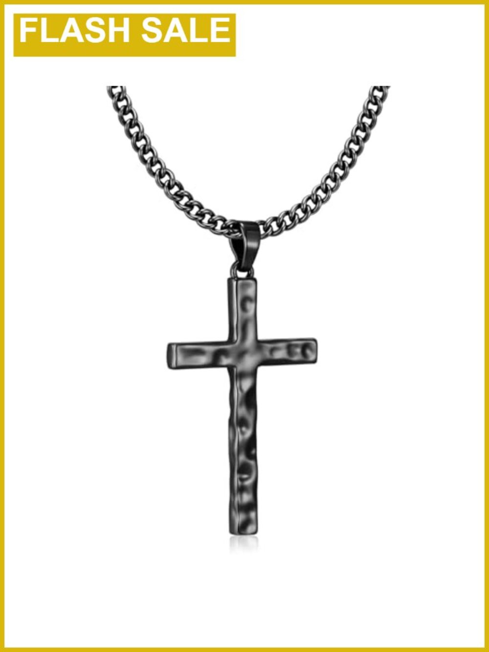Men's Hammered Cross Pendant Necklace Cuban Chain Silver Plated Copper 22+2 In